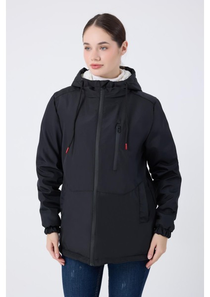 Spor Kadın Kürklü Su ve Rüzgar Geçirmez Kapüşonlu Mont & Kaban & Parka