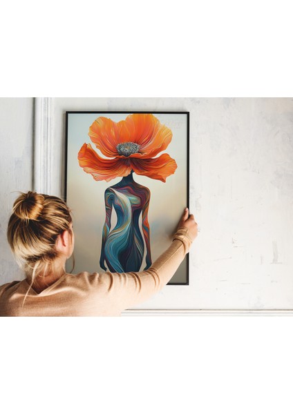 Çerçevesiz Poster, Dijital Baskı Soyut Kadın ve Çiçek Temalı Poster, Ofis, Salon Dekorasyon Poster