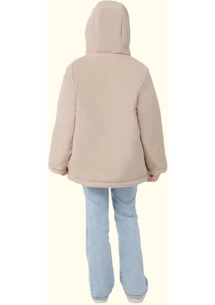 Spor Kız Çocuk Kürklü Su ve Rüzgar Geçirmez Kapüşonlu 3 Cep Mont & Kaban & Parka