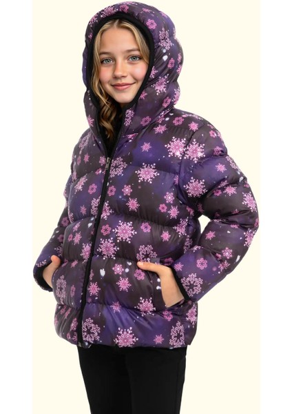 Spor Kız Spor Çocuk Pusula Desen Polar Su ve Rüzgar Geçirmez Kapüşonlu Cepli Mont