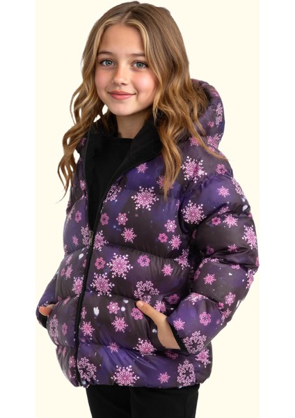Spor Kız Spor Çocuk Pusula Desen Polar Su ve Rüzgar Geçirmez Kapüşonlu Cepli Mont