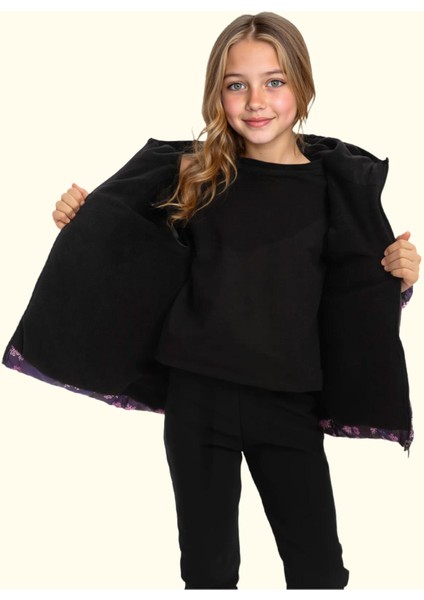 Spor Kız Spor Çocuk Pusula Desen Polar Su ve Rüzgar Geçirmez Kapüşonlu Cepli Mont