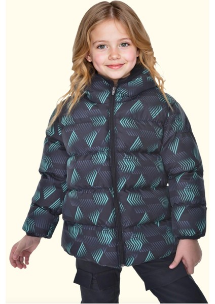 Spor Kız Spor Çocuk Dijital Desen Polar Su ve Rüzgar Geçirmez Kapüşonlu Mont indirimleri