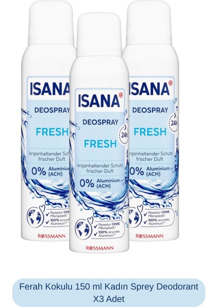 Ferah Kokulu 150 ml Kadın Sprey Deodorant X3 Adet