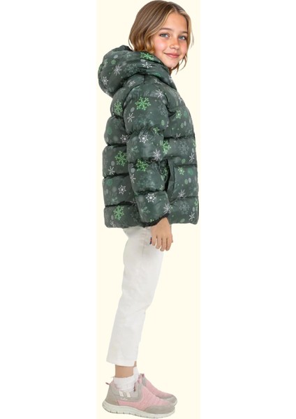 Spor Kız Çocuk Pusula Desen Polar Su Ve Rüzgar Geçirmez Kapüşonlu Cepli Mont
