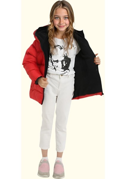 Spor Kız Çocuk Polarlı Kapüşonlu Su Geçirmez Rüzgara Dayanıklı Cepli Mont fırsatları