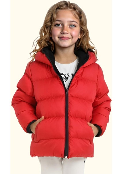 Spor Kız Çocuk Polarlı Kapüşonlu Su Geçirmez Rüzgara Dayanıklı Cepli Mont