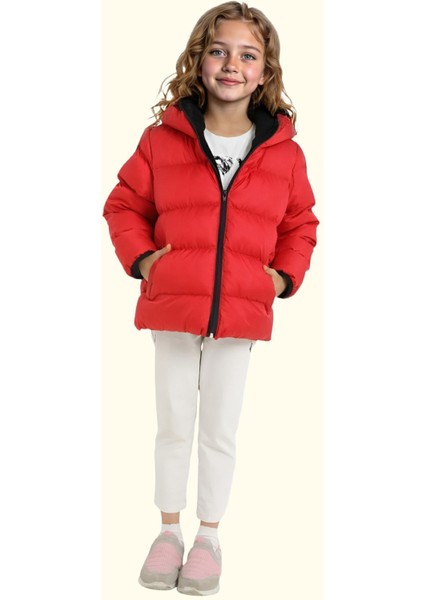 Spor Kız Çocuk Polarlı Kapüşonlu Su Geçirmez Rüzgara Dayanıklı Cepli Mont