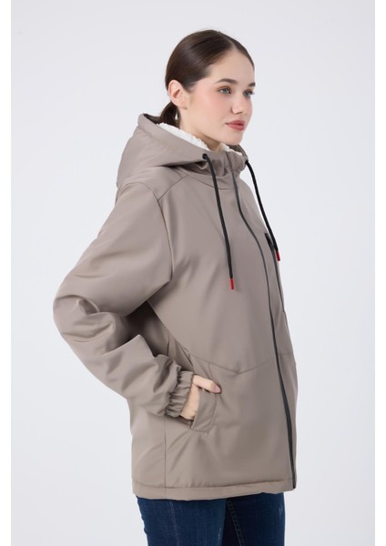 Spor Kadın Kürklü Su ve Rüzgar Geçirmez Kapüşonlu Mont & Kaban & Parka