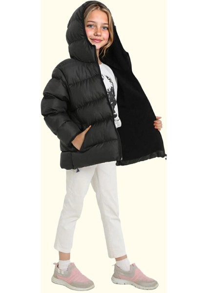 Spor Kız Çocuk Polarlı Kapüşonlu Su Geçirmez Rüzgara Dayanıklı Cepli Mont indirimleri