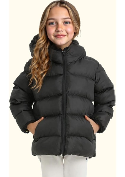 Spor Kız Çocuk Polarlı Kapüşonlu Su Geçirmez Rüzgara Dayanıklı Cepli Mont