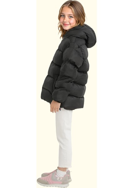 Spor Kız Çocuk Polarlı Kapüşonlu Su Geçirmez Rüzgara Dayanıklı Cepli Mont