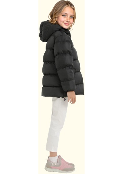 Spor Kız Çocuk Polarlı Kapüşonlu Su Geçirmez Rüzgara Dayanıklı Cepli Mont