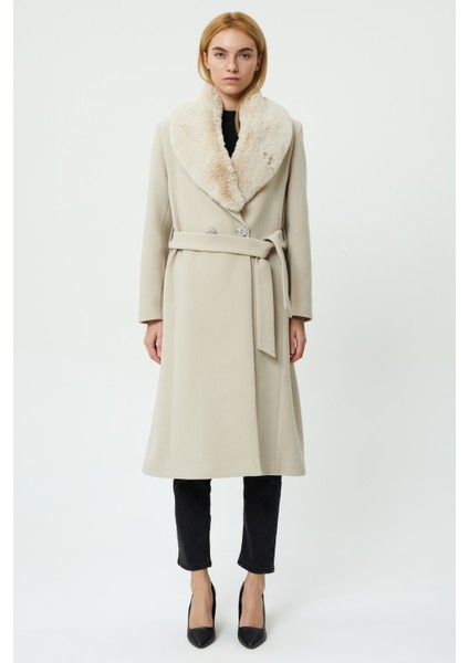 Veger Yakası Kürklü Premium Üretim Kaşe Kaban