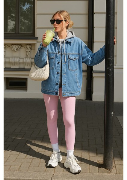 Kadın Bol Cep Oversize Kapşonlu Mavi Kot Ceket fiyatları