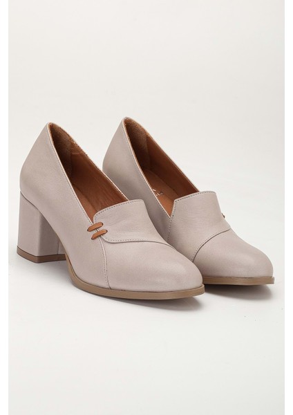 Kadın Hakiki Deri Biyeli Topuklu Ayakkabı - Silvergrey fırsatları