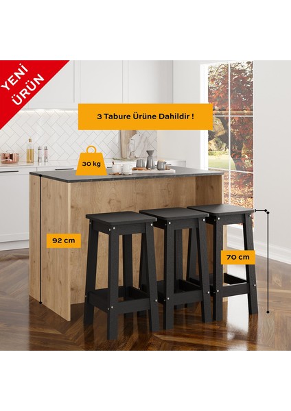 Monet G4041 3 Adet Siyah Bar Tabureli Mutfak Adası Sepet Gövde Lotus Üst Şaraplıklı Çok Amaçlı Masa fiyatları