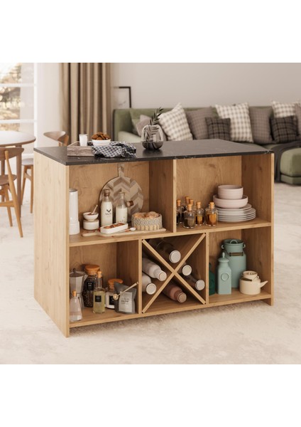 Monet G4041 3 Adet Siyah Bar Tabureli Mutfak Adası Sepet Gövde Lotus Üst Şaraplıklı Çok Amaçlı Masa indirimleri