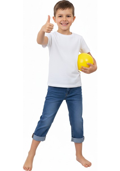 Yazlık Erkek Çocuk Kot Kapri Şort 3-12 Yaş Için Diz Altı Pamuklu Cepli Rahat Sempatik