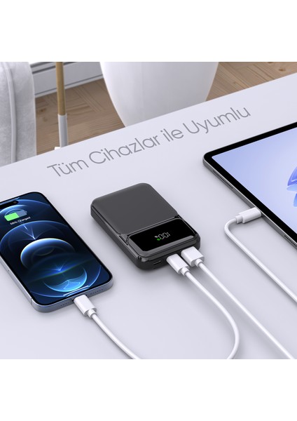 SNP-3006 10.000 Mah Hızlı Şarj LED Göstergeli Powerbank 3in1 Dahili Kablolu Powerbank Çoklu Giriş