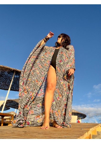 Desenli Melek Kol Enigmatic Kimono