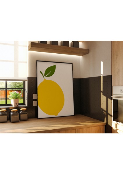 Metal Çerçeveli Gerçek Camlı Tablo, Sarı Limon Temalı Tablo Dijital Baskı, Ev, Ofis, Mutfak Tablo