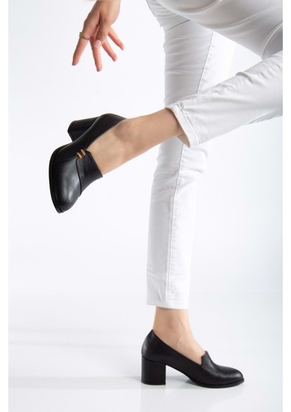 Kadın Hakiki Deri Biyeli Topuklu Ayakkabı - Siyah fiyatları