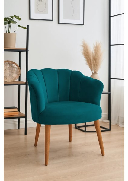 papatya Berjer Modern Tekli Koltuk - Babyface Kumaş - Ahşap Demonte Ayak - Petrol