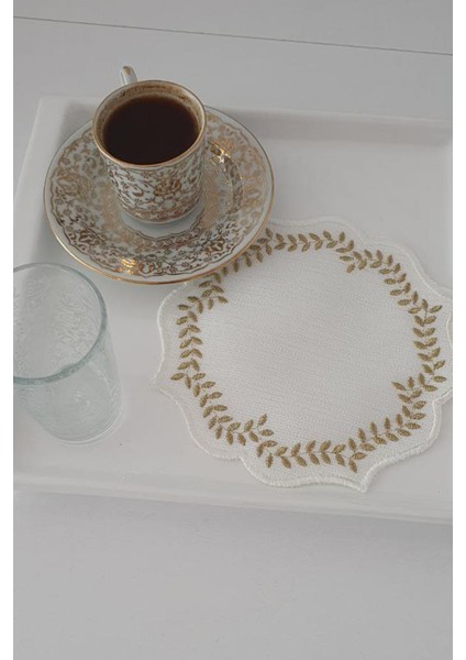 Buğday Nakışlı Keten Kare Bardak Altlığı Seti 6 Lı Gold fiyatları