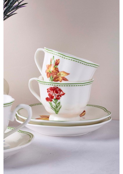De Flore Çiçek Desenli Porselen Türk Kahvesi Fincan Takımı 6 Kişilik 12 Parça fiyatları