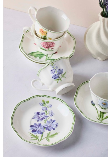 De Flore Çiçek Desenli Porselen Türk Kahvesi Fincan Takımı 6 Kişilik 12 Parça modelleri