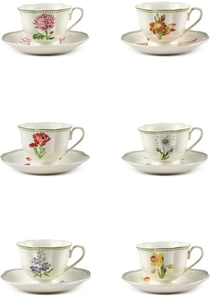 De Flore Çiçek Desenli Porselen Türk Kahvesi Fincan Takımı 6 Kişilik 12 Parça indirimleri