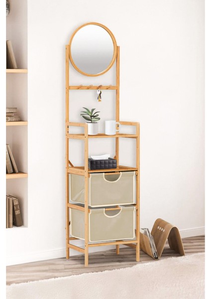Bambu Aynalı 2 Çekmeceli Banyo Düzenleyici 2 Raflı Şifonyer Makyaj Organizeri DB-0035 fiyatları