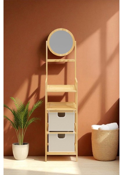 Bambu Aynalı 2 Çekmeceli Banyo Düzenleyici 2 Raflı Şifonyer Makyaj Organizeri DB-0035 fırsatları