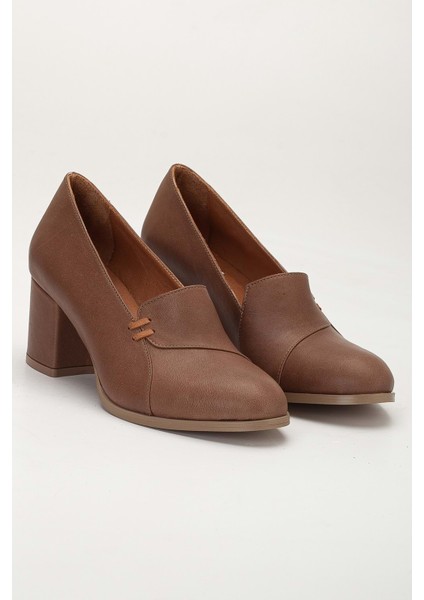 Kadın Hakiki Deri Biyeli Topuklu Ayakkabı - Ceviz fırsatları