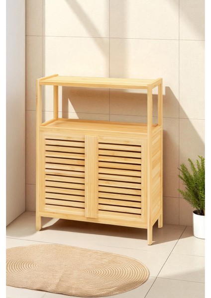 Bambu Çift Kapaklı 2 Raflı Banyo Düzenleyici Organizer Yatay Dolap DB-0038 fiyatları