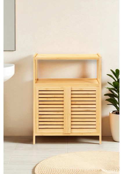 Bambu Çift Kapaklı 2 Raflı Banyo Düzenleyici Organizer Yatay Dolap DB-0038 modelleri
