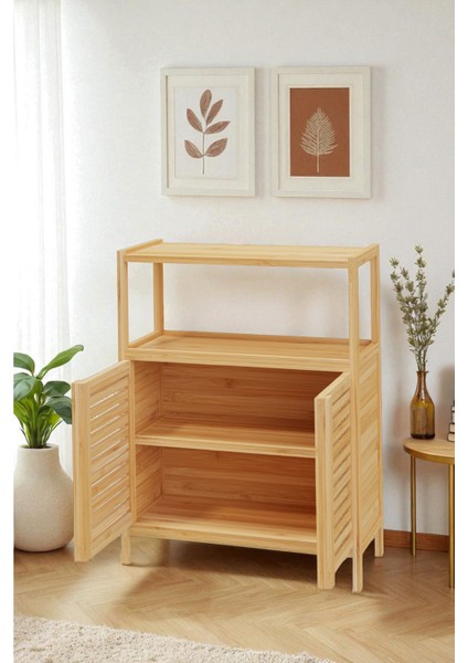 Bambu Çift Kapaklı 2 Raflı Banyo Düzenleyici Organizer Yatay Dolap DB-0038 indirimleri