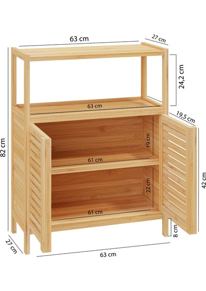 Bambu Çift Kapaklı 2 Raflı Banyo Düzenleyici Organizer Yatay Dolap DB-0038