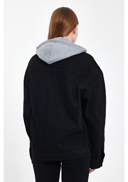 Kadın Bol Cep Oversize Kapşonlu Siyah Kot Ceket modelleri