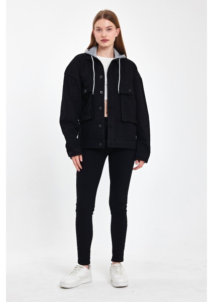 Kadın Bol Cep Oversize Kapşonlu Siyah Kot Ceket fırsatları