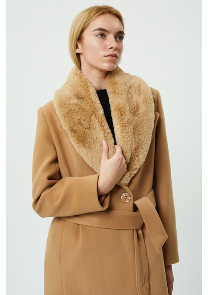 Veger Yakası Kürklü Premium Üretim Kaşe Kaban