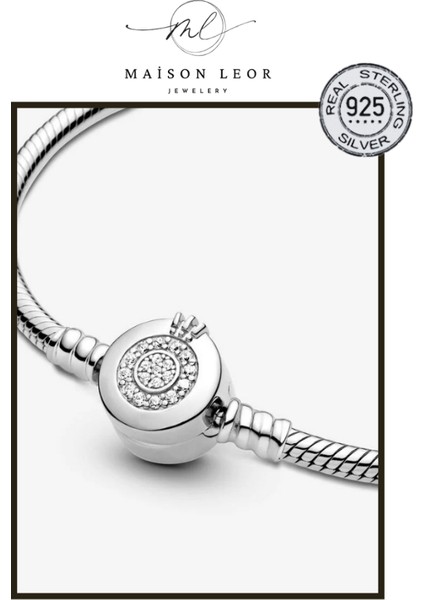 Taç Figürlü Gümüş Bileklik Charm Taşıyıcı