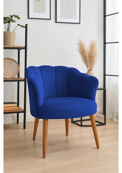 papatya Berjer Modern Tekli Koltuk - Babyface Kumaş - Ahşap Demonte Ayak - Mavi