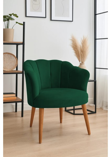 papatya Berjer Modern Tekli Koltuk - Babyface Kumaş - Ahşap Demonte Ayak - Yeşil