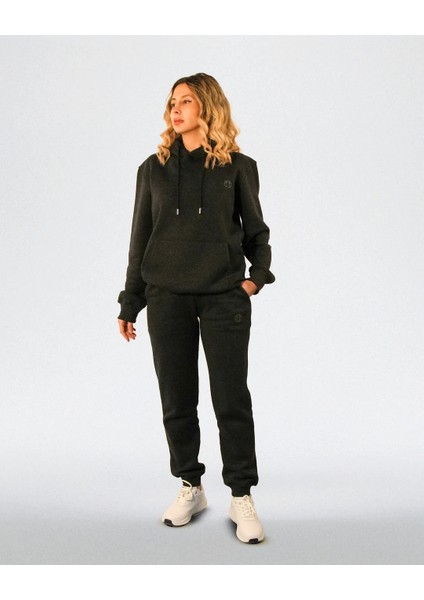 Şardonlu Üç Iplik Rejenere Kapüşonlu Unisex Eşofman Takımı Antrasit Renk fiyatları
