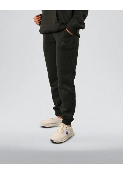 Şardonlu Üç Iplik Rejenere Kapüşonlu Unisex Eşofman Takımı Antrasit Renk