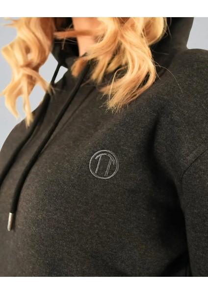 Şardonlu Üç Iplik Rejenere Kapüşonlu Unisex Eşofman Takımı Antrasit Renk