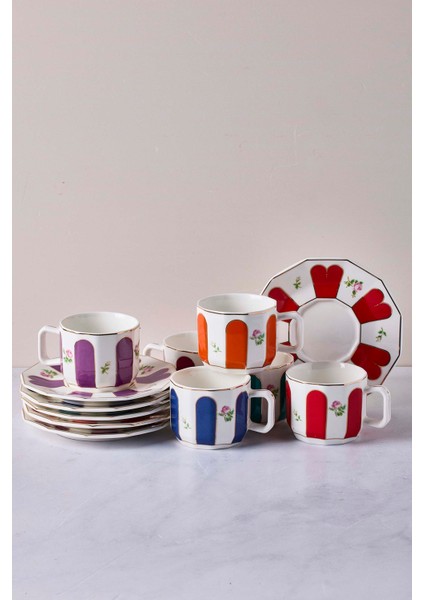 Acem Çiçek Desenli Porselen Türk Kahvesi Fincan Takımı 6 Kişilik 12 Parça modelleri