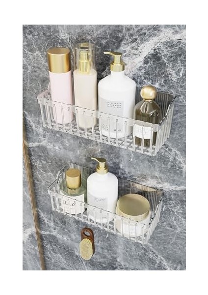 Home Banyor Yapışkanlı Banyo Rafı, 2'li Banyo Düzenleyici Organizer Banyo Duş Rafı Şampuanlık, Plstik modelleri